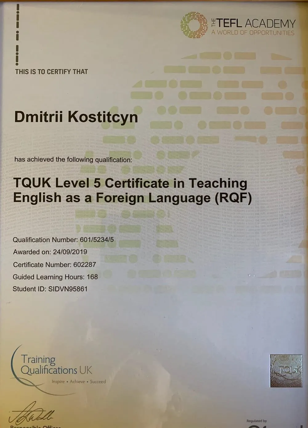 TEFL certificate