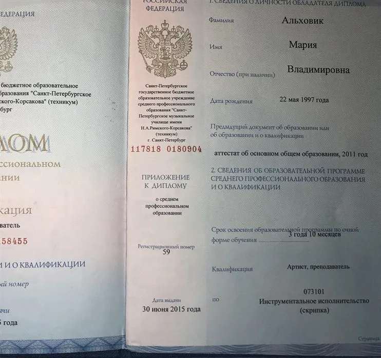 Среднее специальное образование ( Училище, скрипка) 