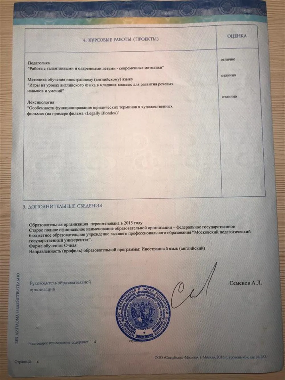 Приложение к диплому