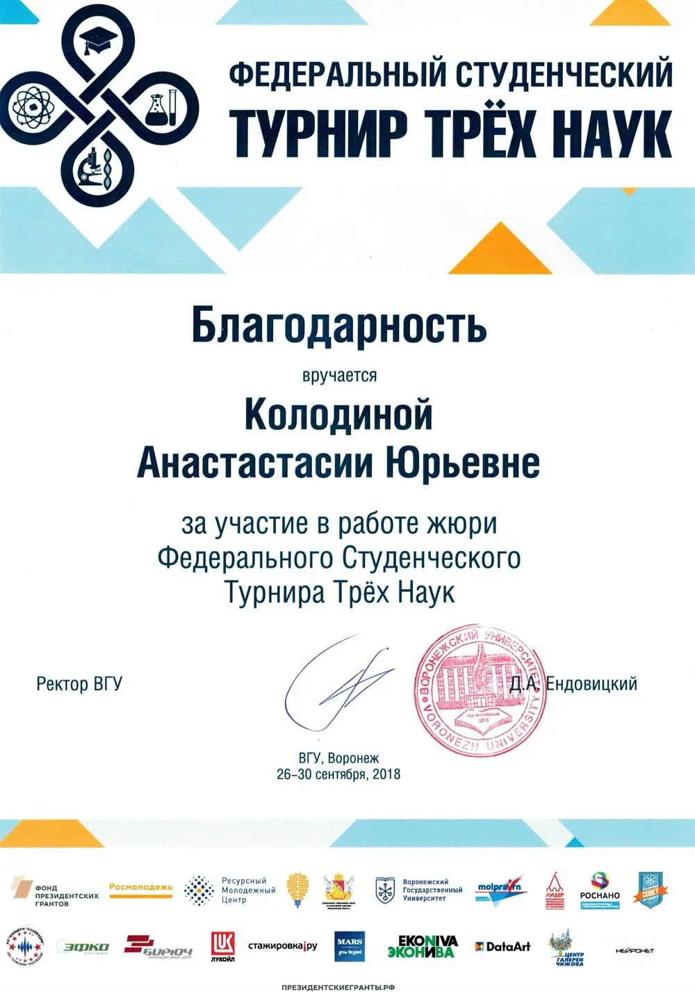 Работа в жюри Турнира Трех Наук