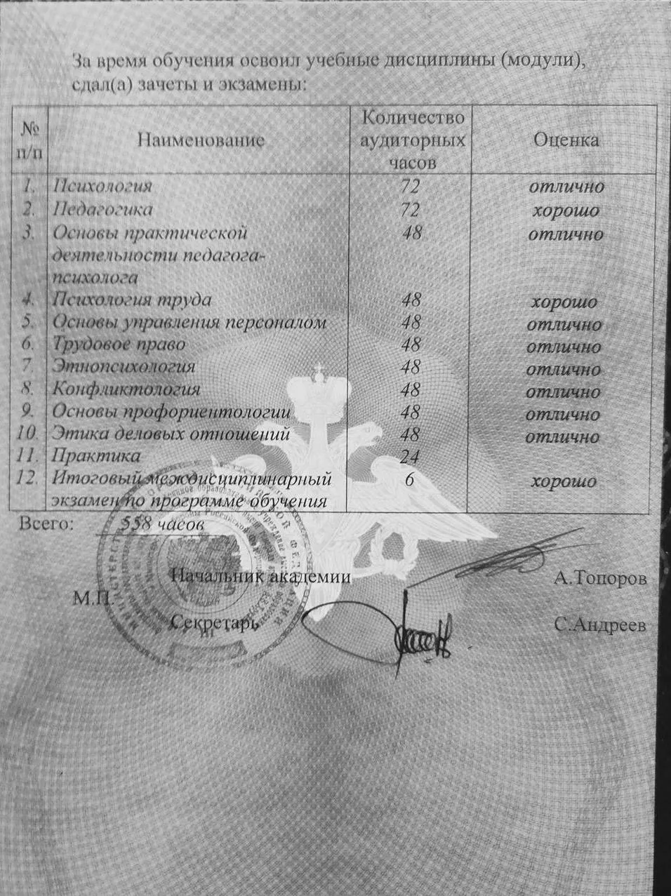 Приложение к диплому 