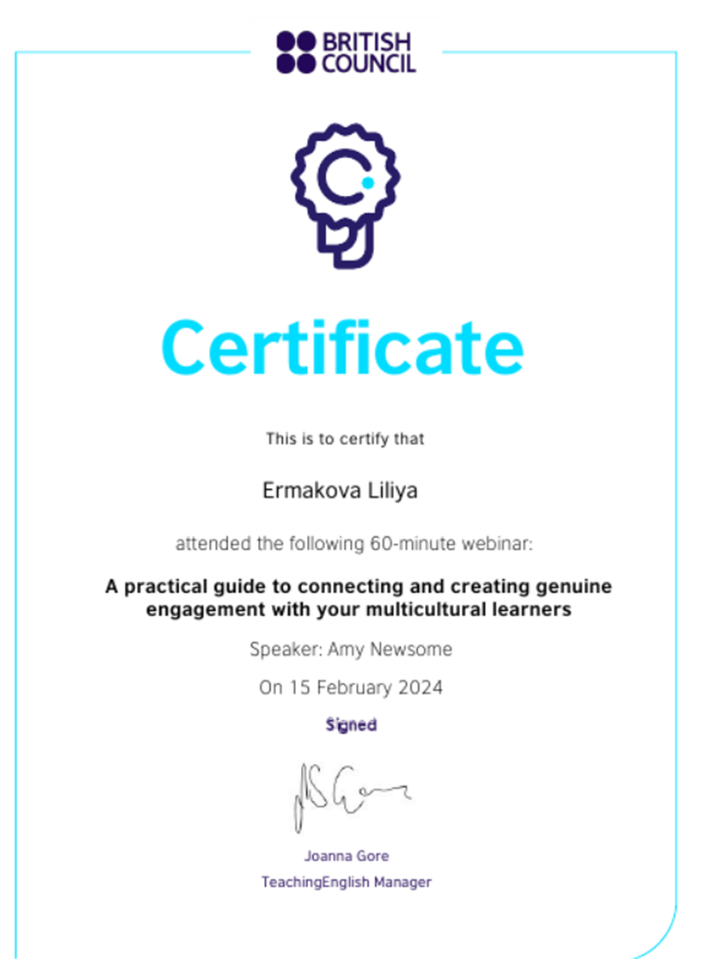 British Council Certificate