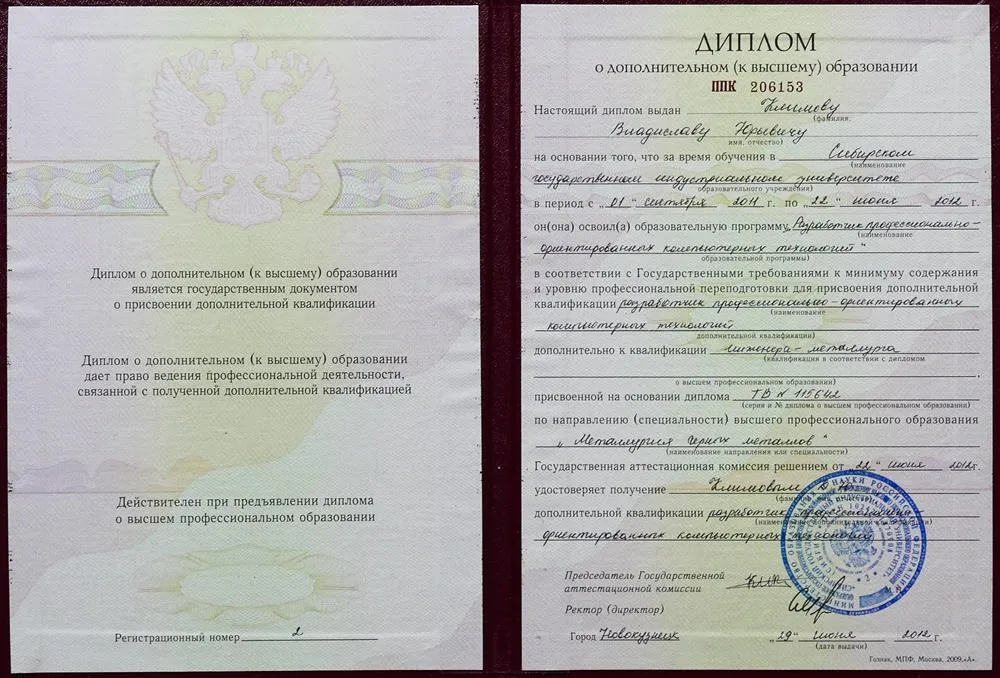 Диплом о дополнительном образовании