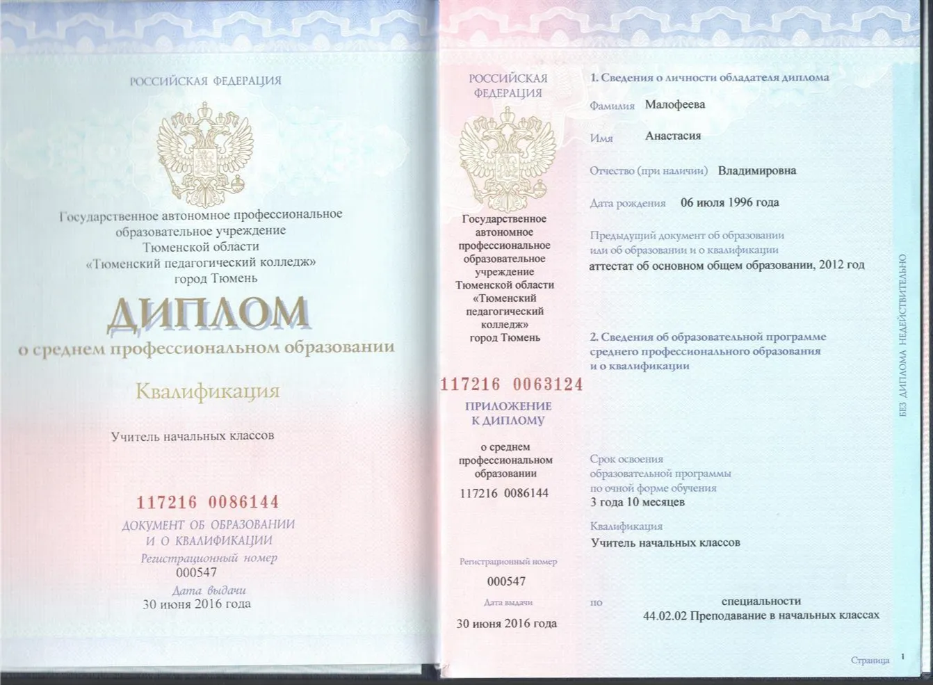 Диплом о среднем профессиональном образовании