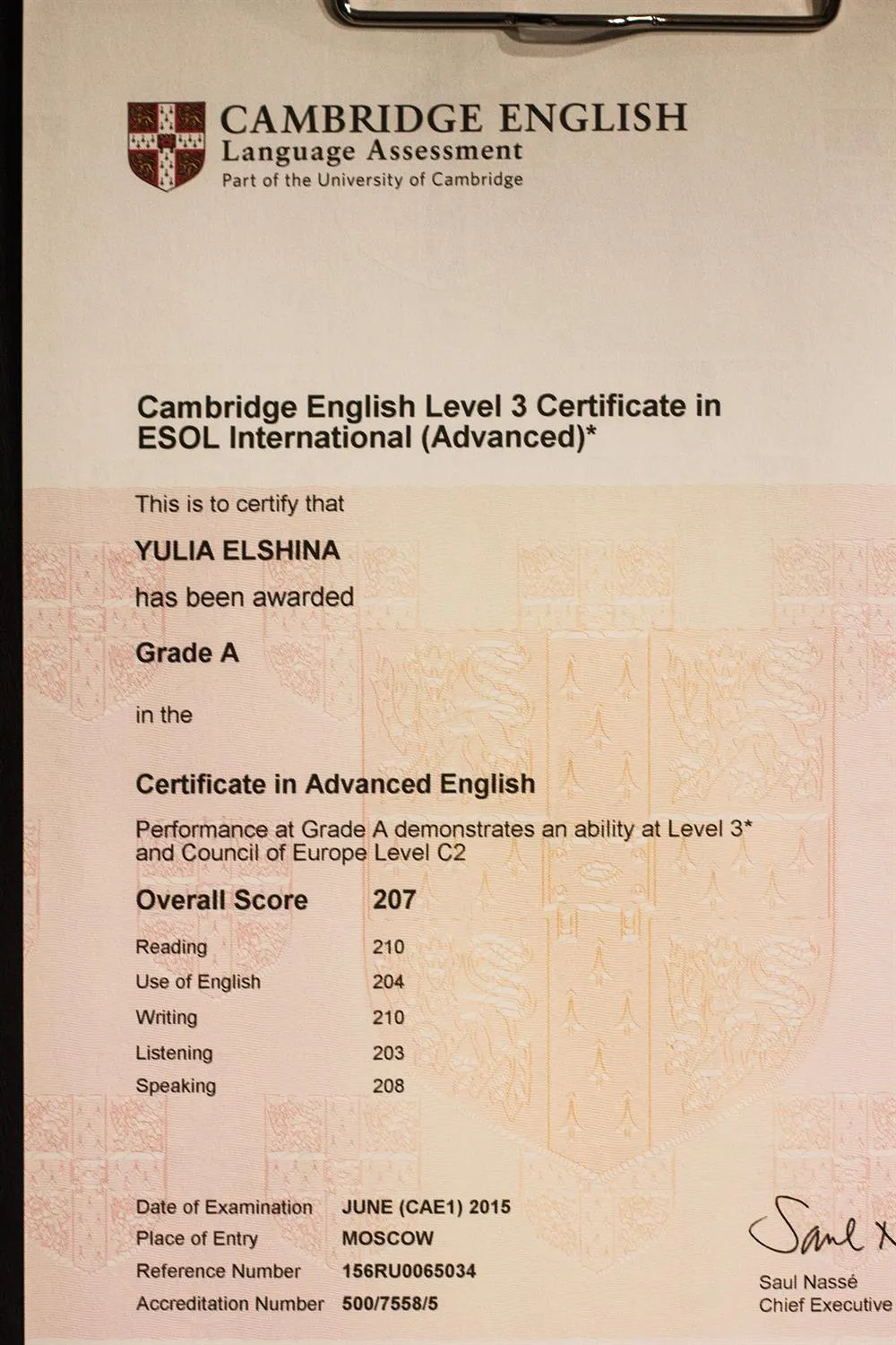 Certificate in Advanced English