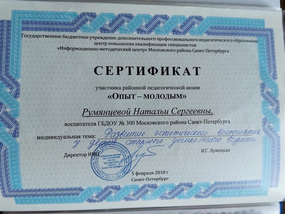 Сертификат участника районного конкурса