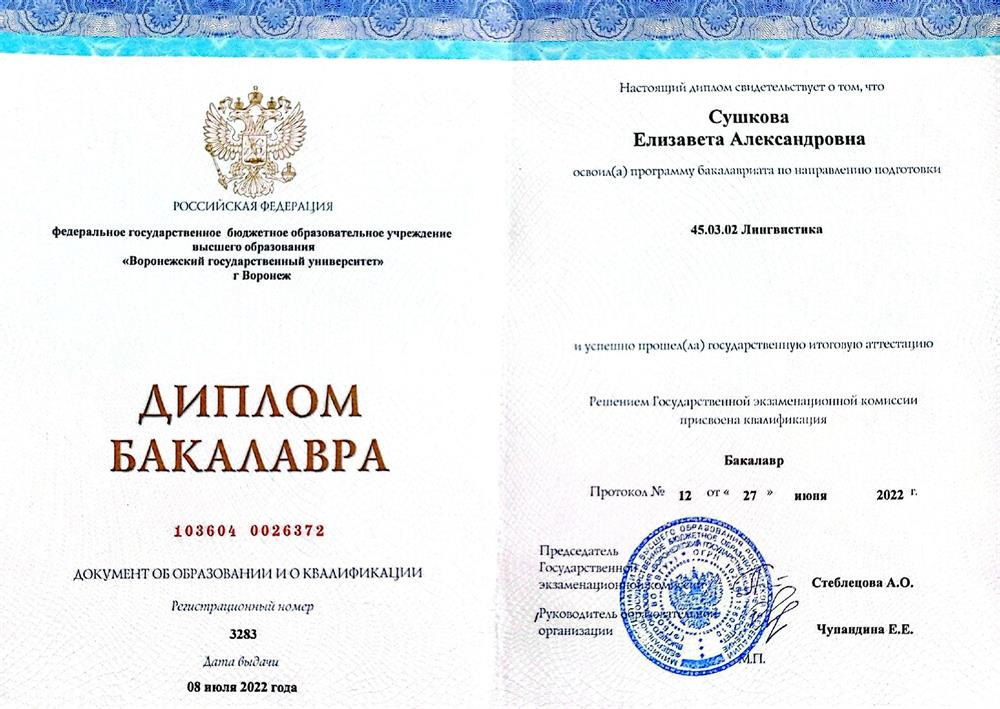 Диплом бакалавра по направлению "Лингвистика"
