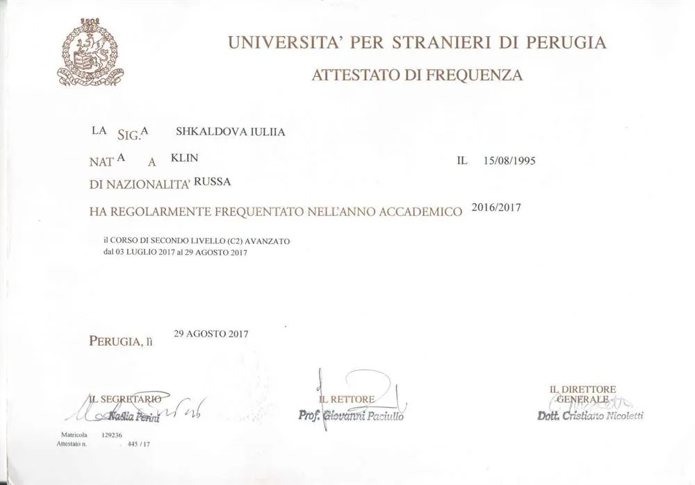 Universita per Stranieri di Perugia - livello C2 (avanzato)