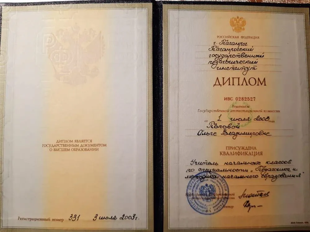 Таганрогский государственный педагогический институт им. А.П. Чехова, Таганрог, педагогика и методика начального образования, педагогика и методика начального образования, 2000–2003 гг.