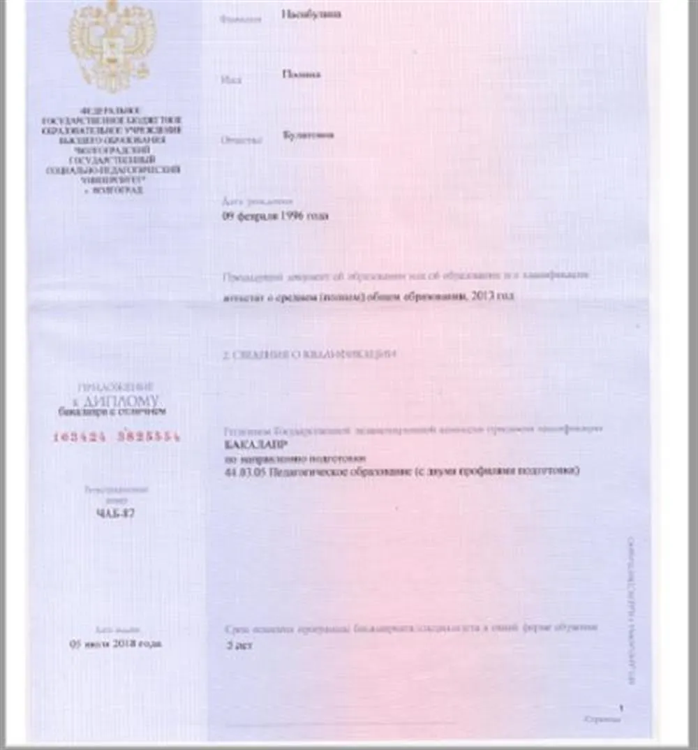 Диплом об окончании бакалавриата ВГСПУ