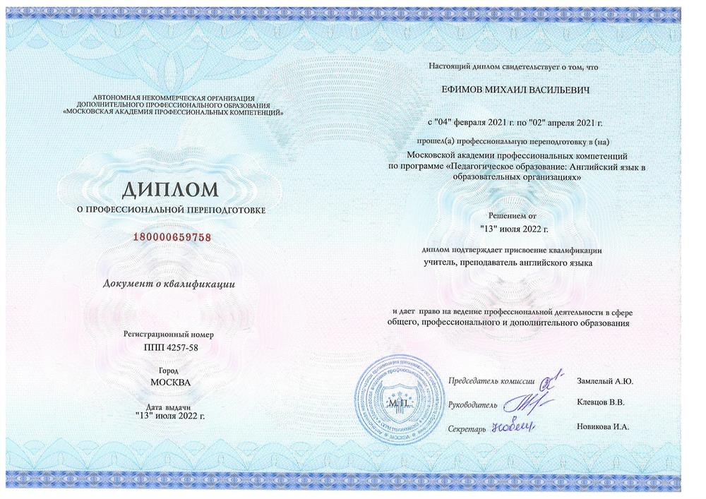 Диплом о профессиональной переподготовке