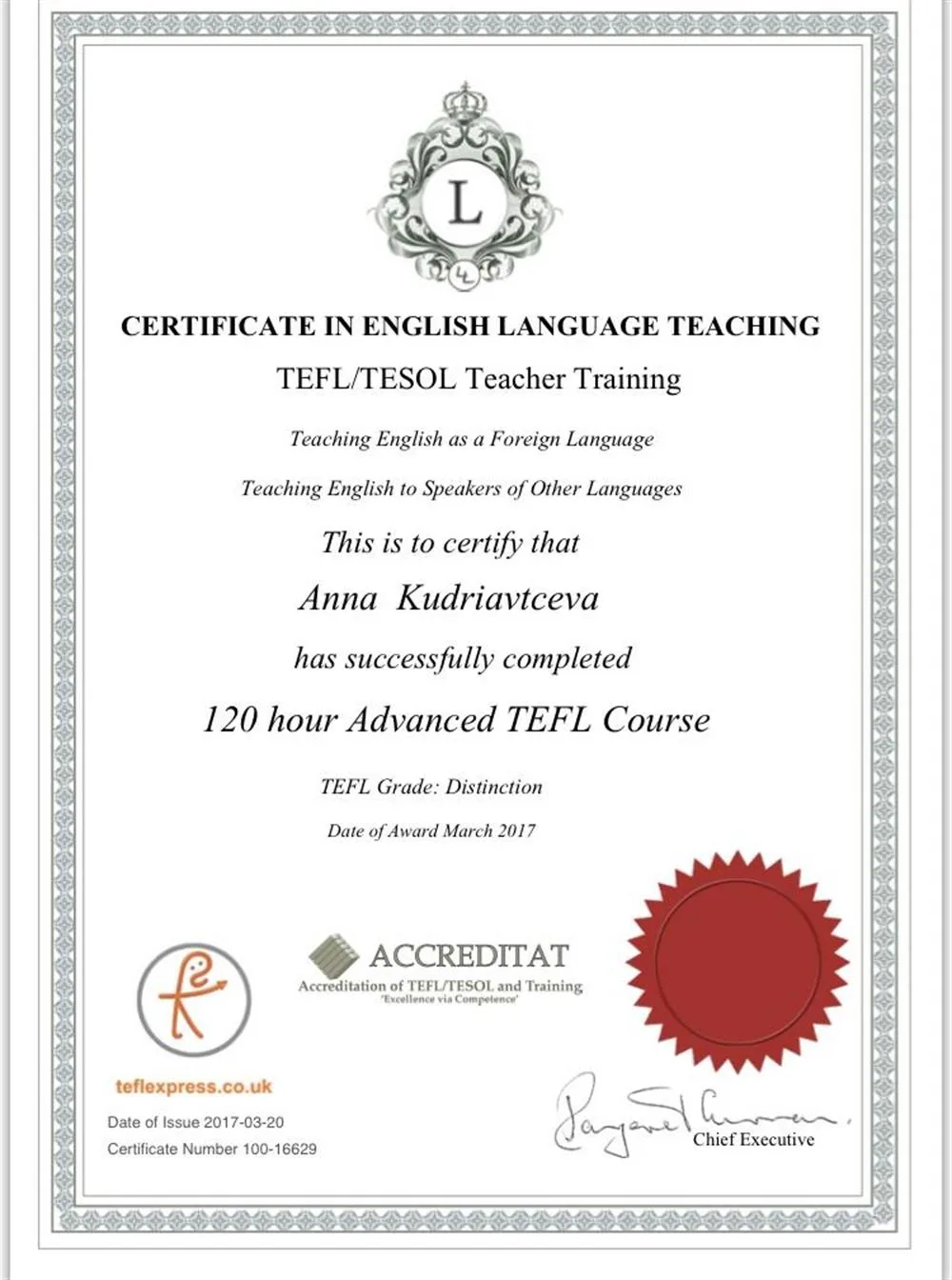 Certificate in English language teaching 