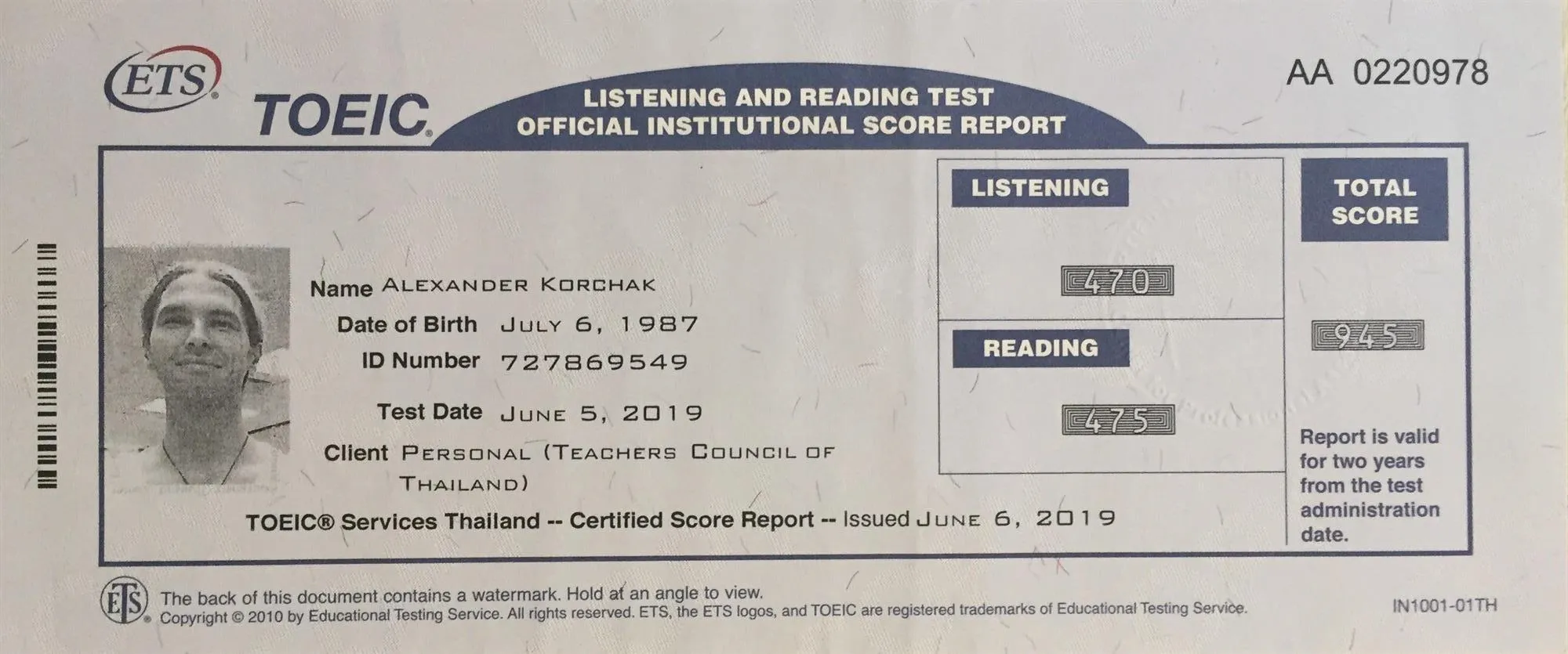 TOEIC Certificate