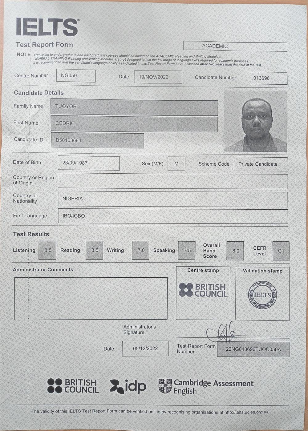 Сертификат IELTS