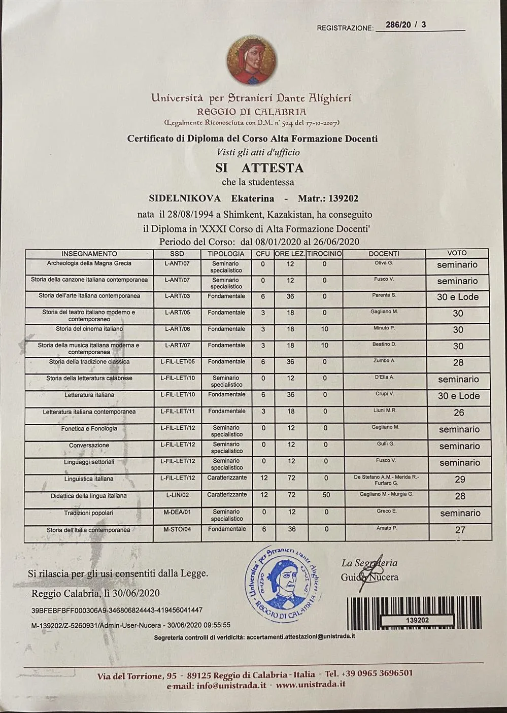 Приложение к диплому с оценками 