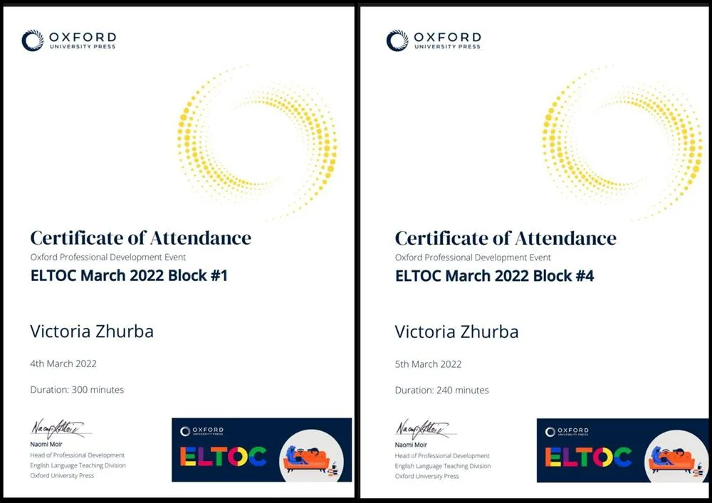 Oxford ELTOC (English Language Teaching Online Conference) March 2022, Blocks 1&4 