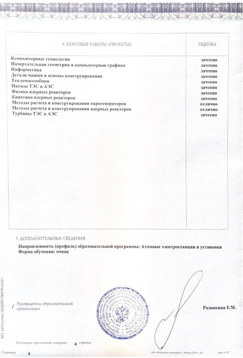 Приложение к диплому №4