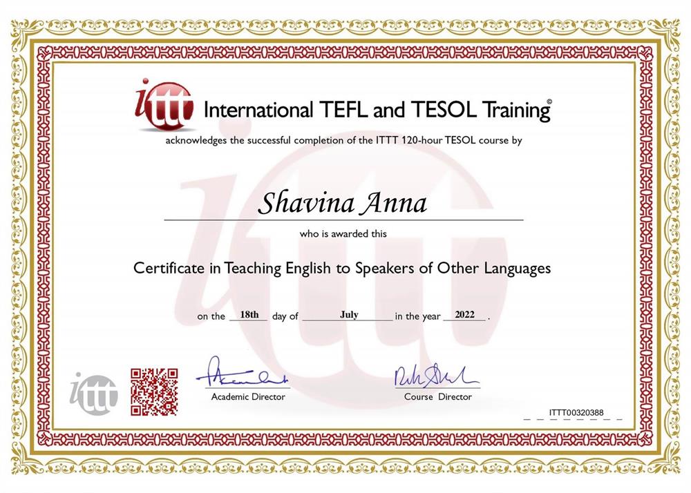 Сертификат. TESOL