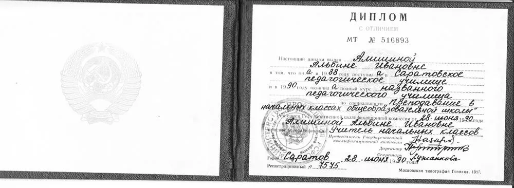 Диплом с отличием учителя начальных классов