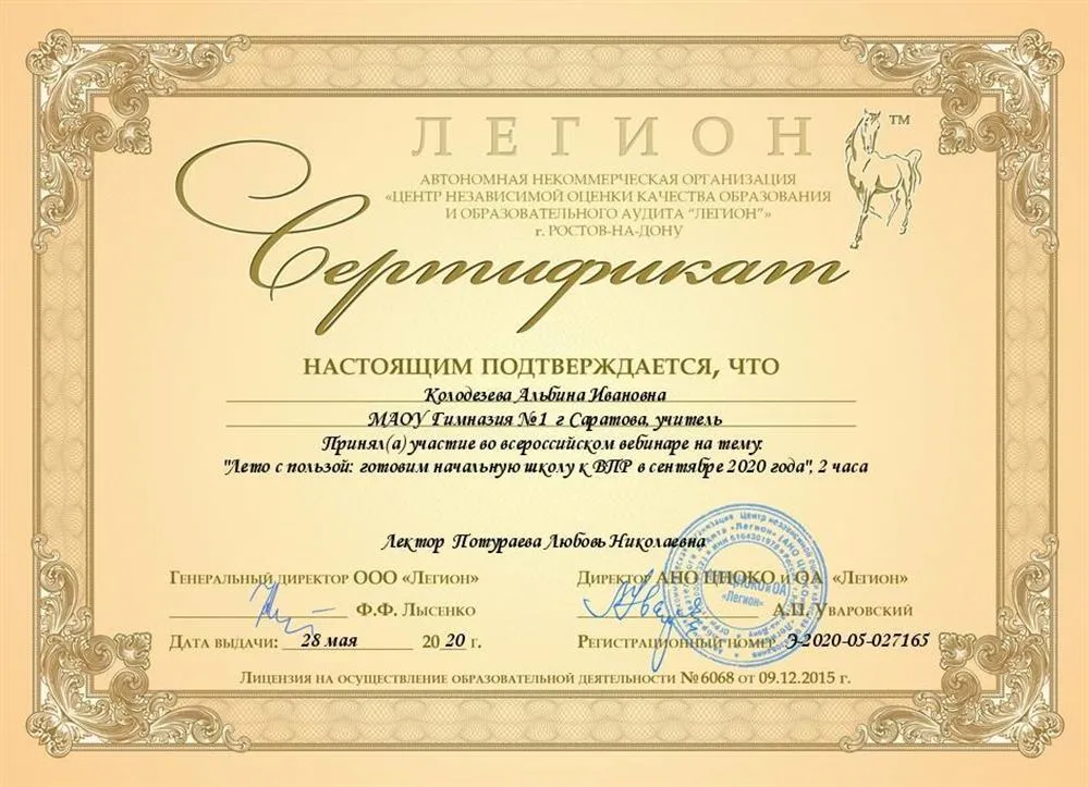 Сертификат вебинара 2