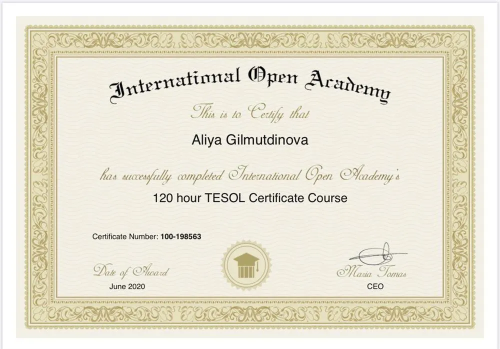 International Open Academy, Сертификат TESOL (дает право преподавания английского как иностранного по всему миру)