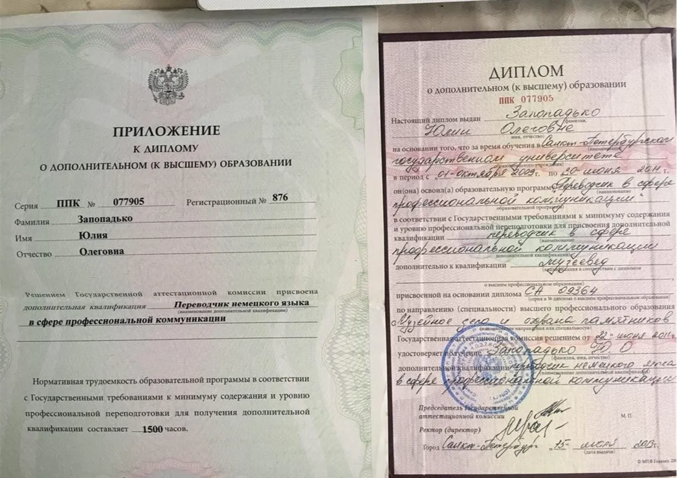 Диплом переводчика СПбГУ