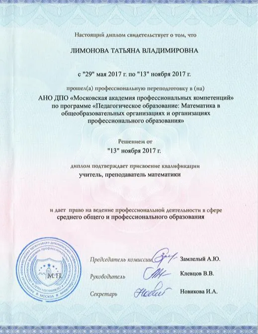 Диплом о профессиональной переподготовке