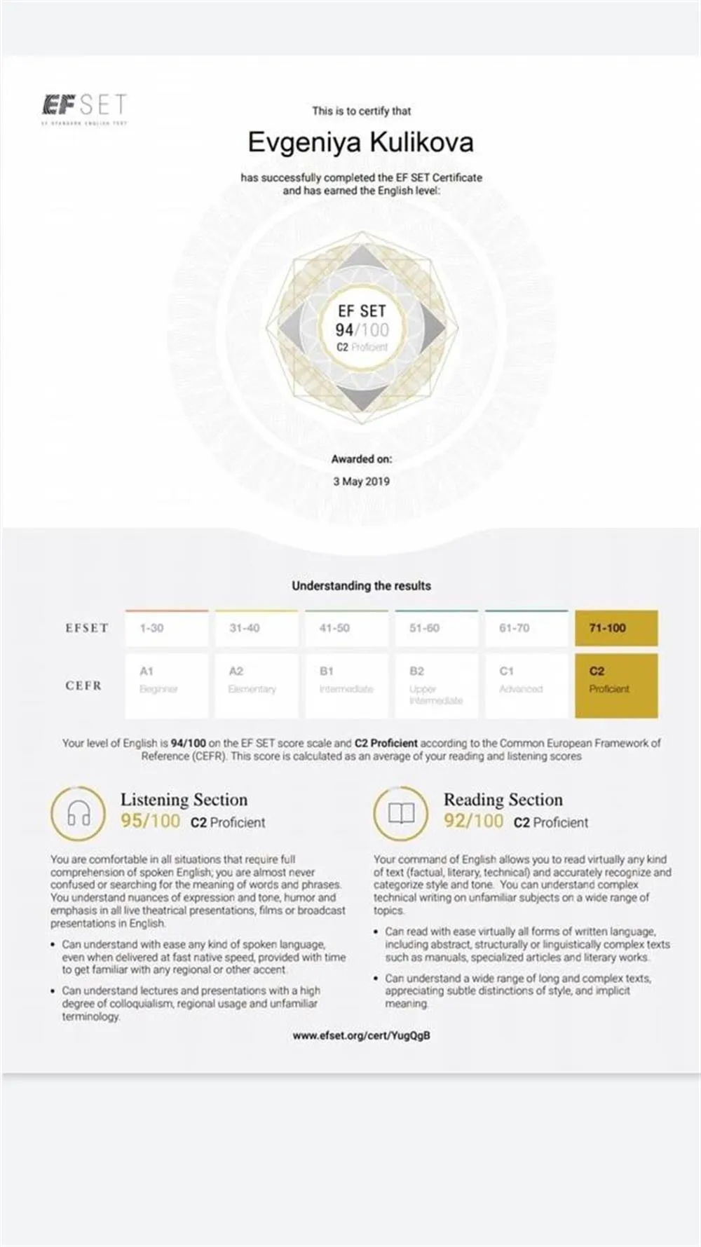 EF Certification: Proficiency