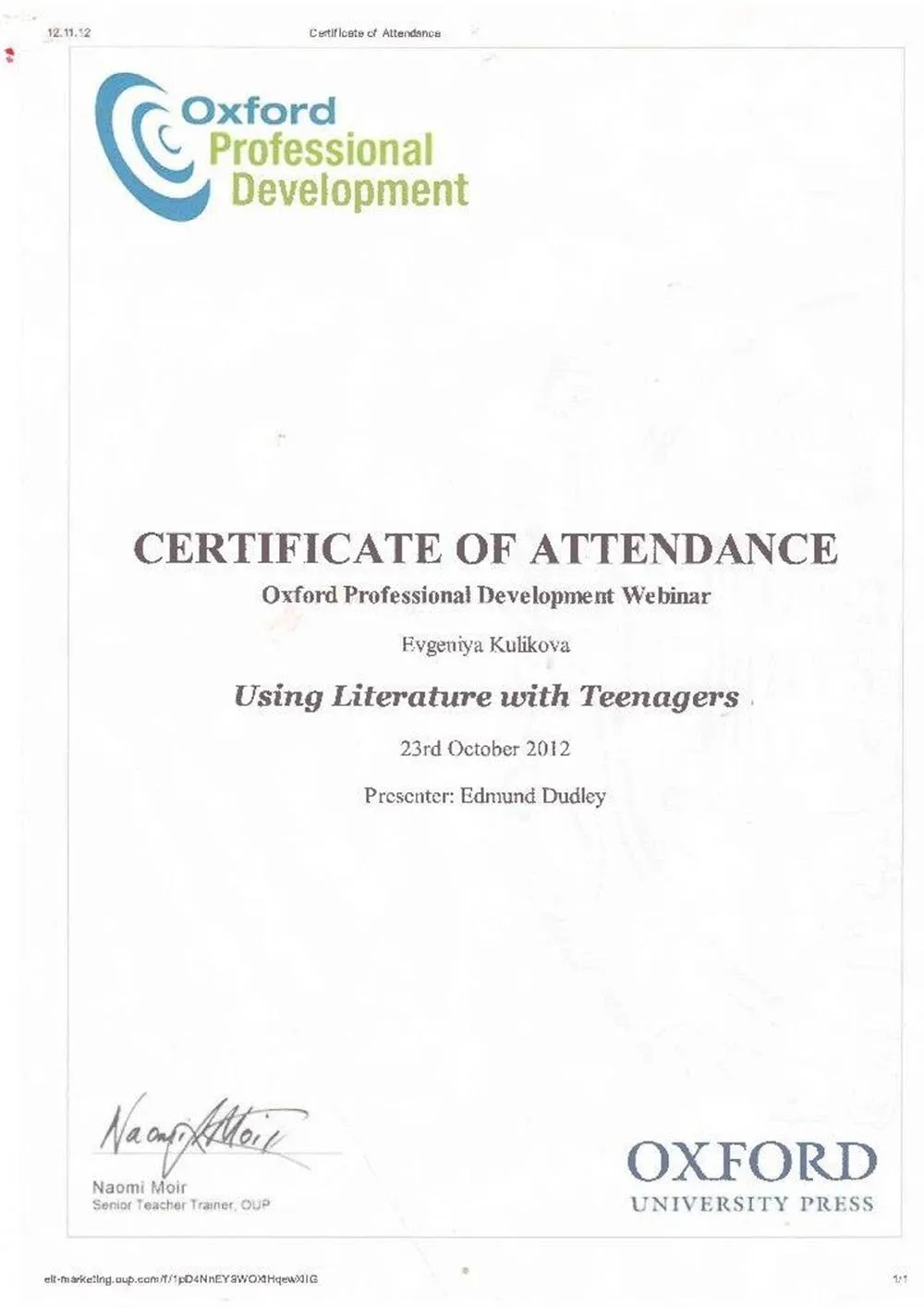Oxford Professional Development Certificate
