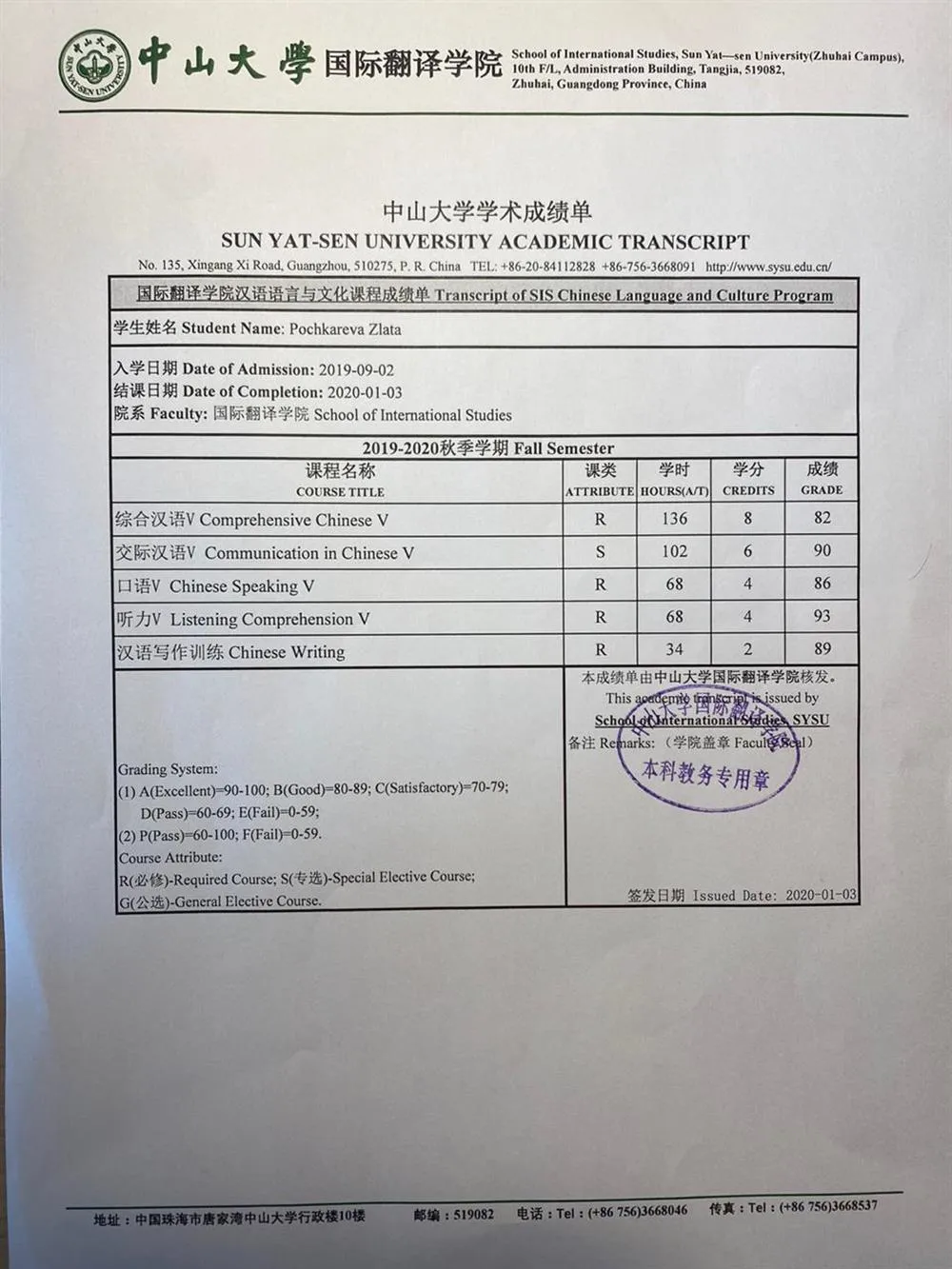 Прохождение обучения в Китае в 2019-2020 гг. 