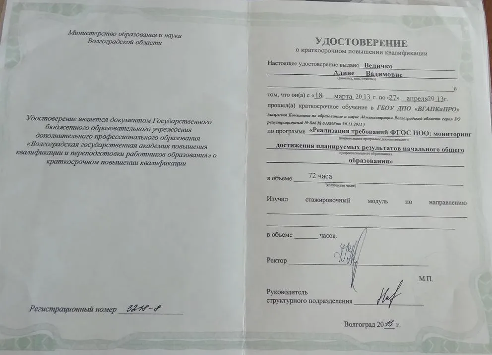 Удостоверение мониторинг по ФГОС