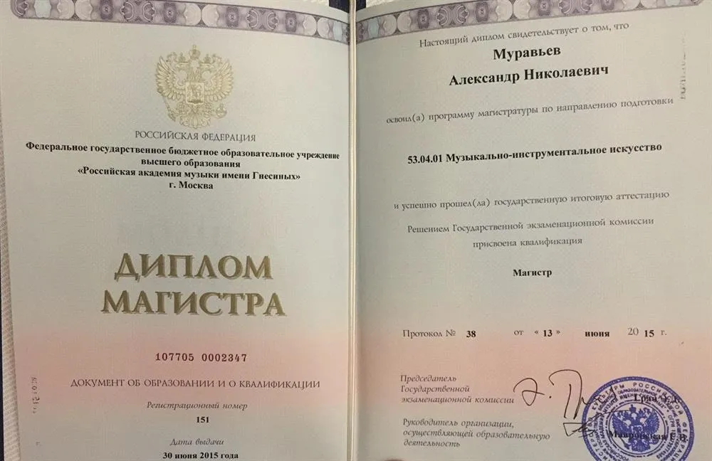 Диплом «магистр» (2015 г.)