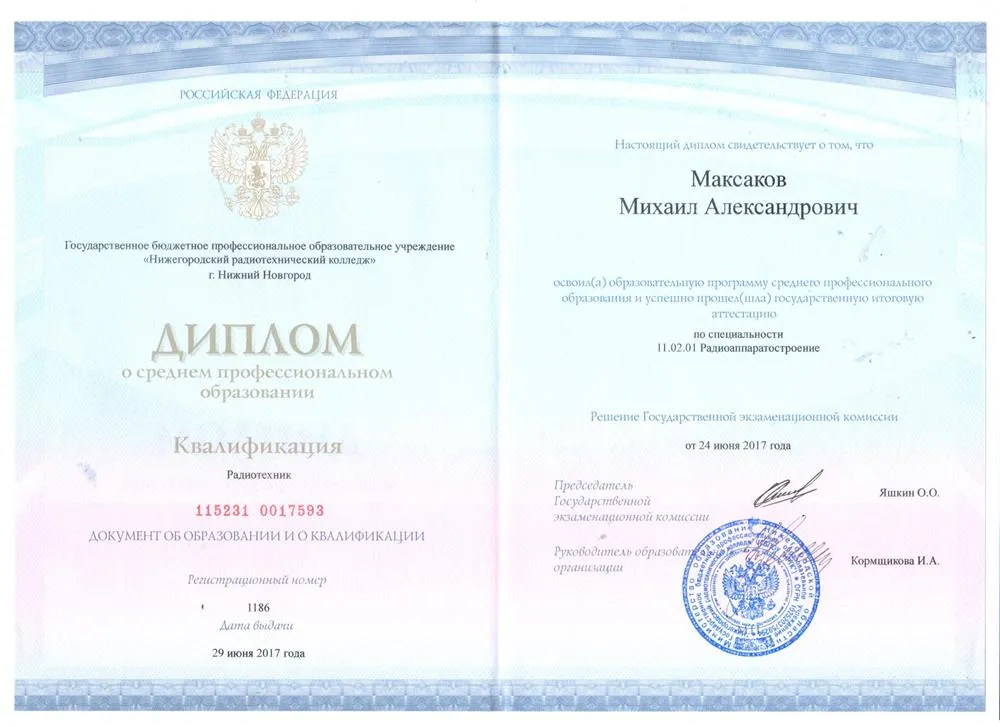 Диплом о профессиональном образовании 