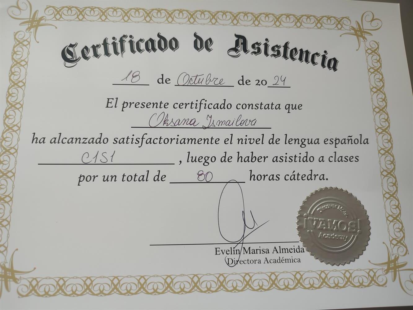 Certificado de asistencia . La ciudad de Buenos Aires.Argentina 