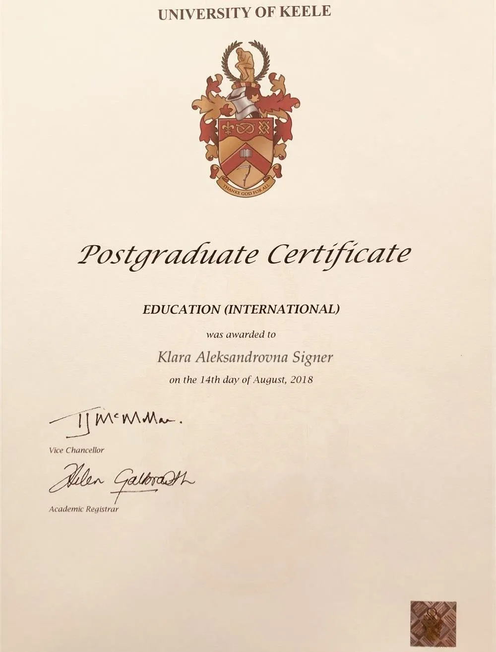 PGCEi (International Education) University of Keele