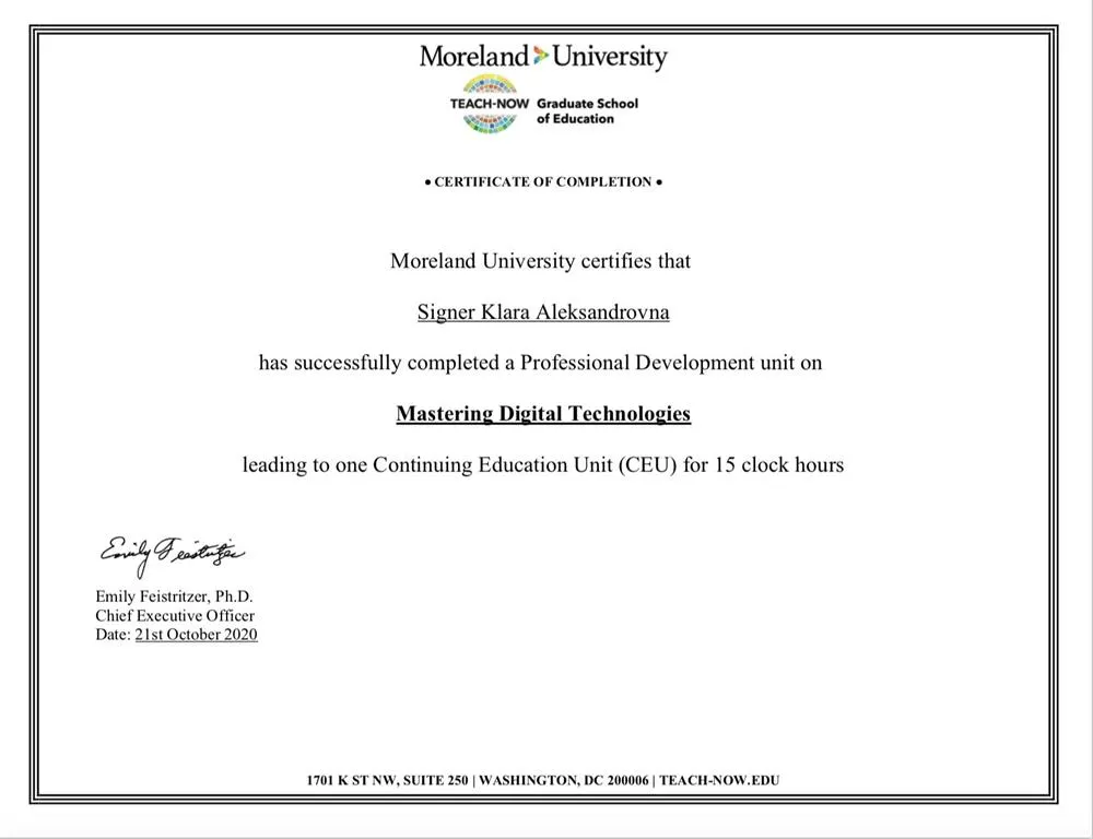 Moreland University, "Mastering Digital Technologies" 
