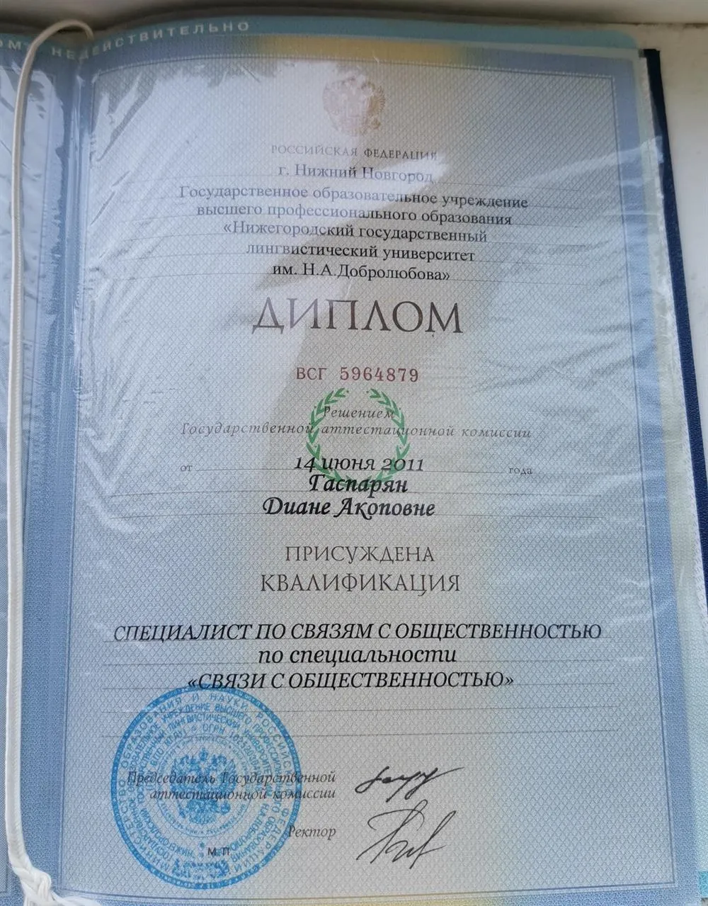 Диплом НГЛУ им. Н. А. Добролюбова