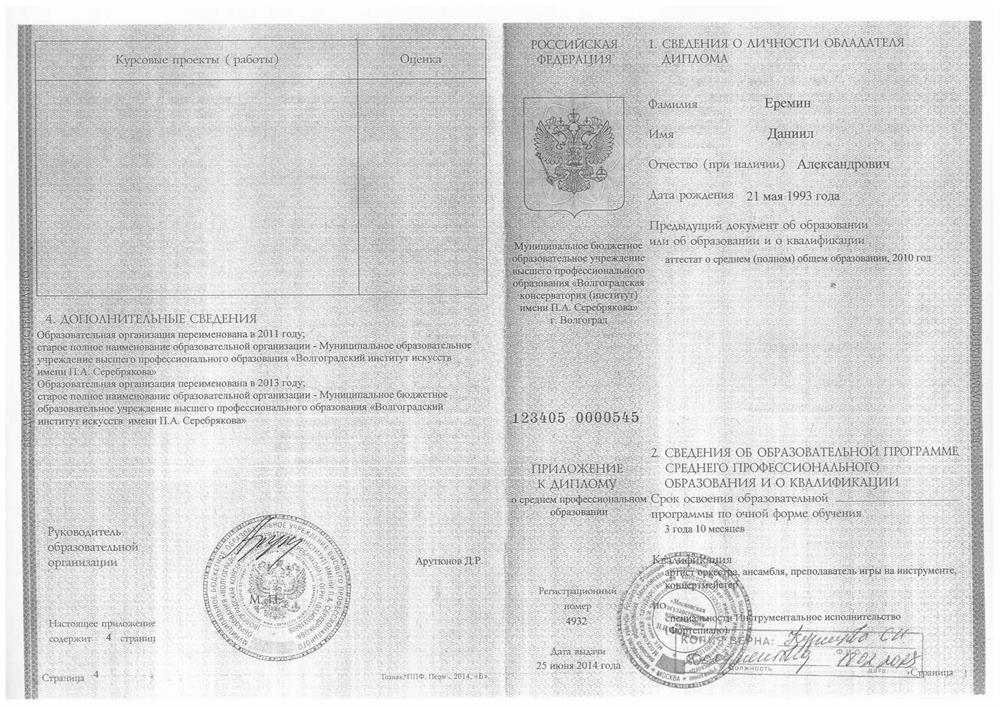 Диплом о среднем профессиональном образовании