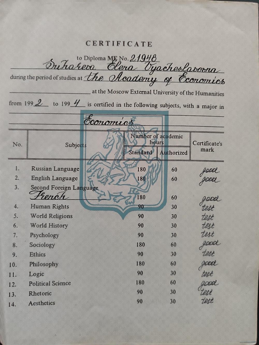Диплом об образовании, стр. 2