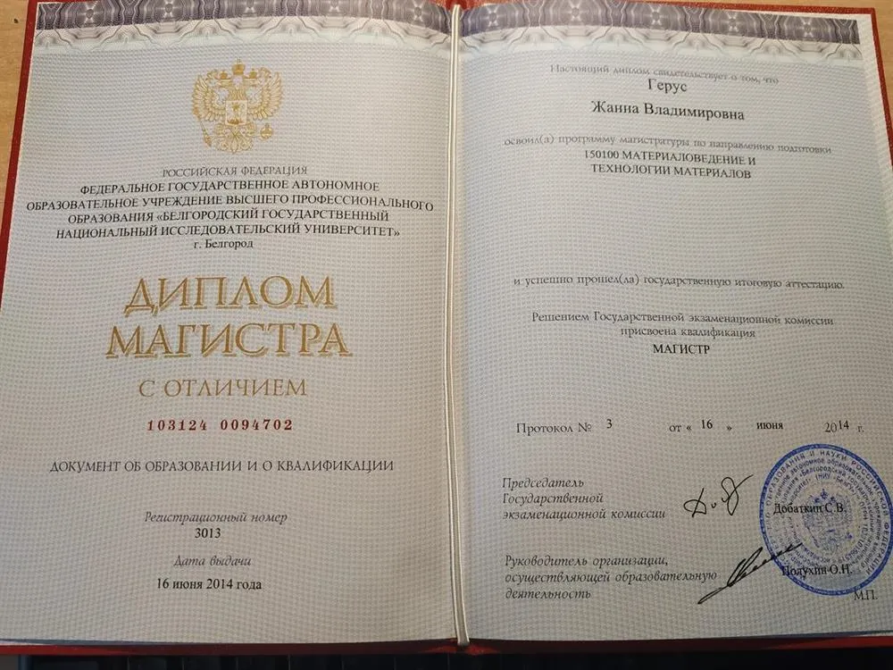Диплом магистра, 2014 г.