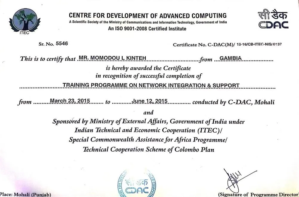 Training certificate