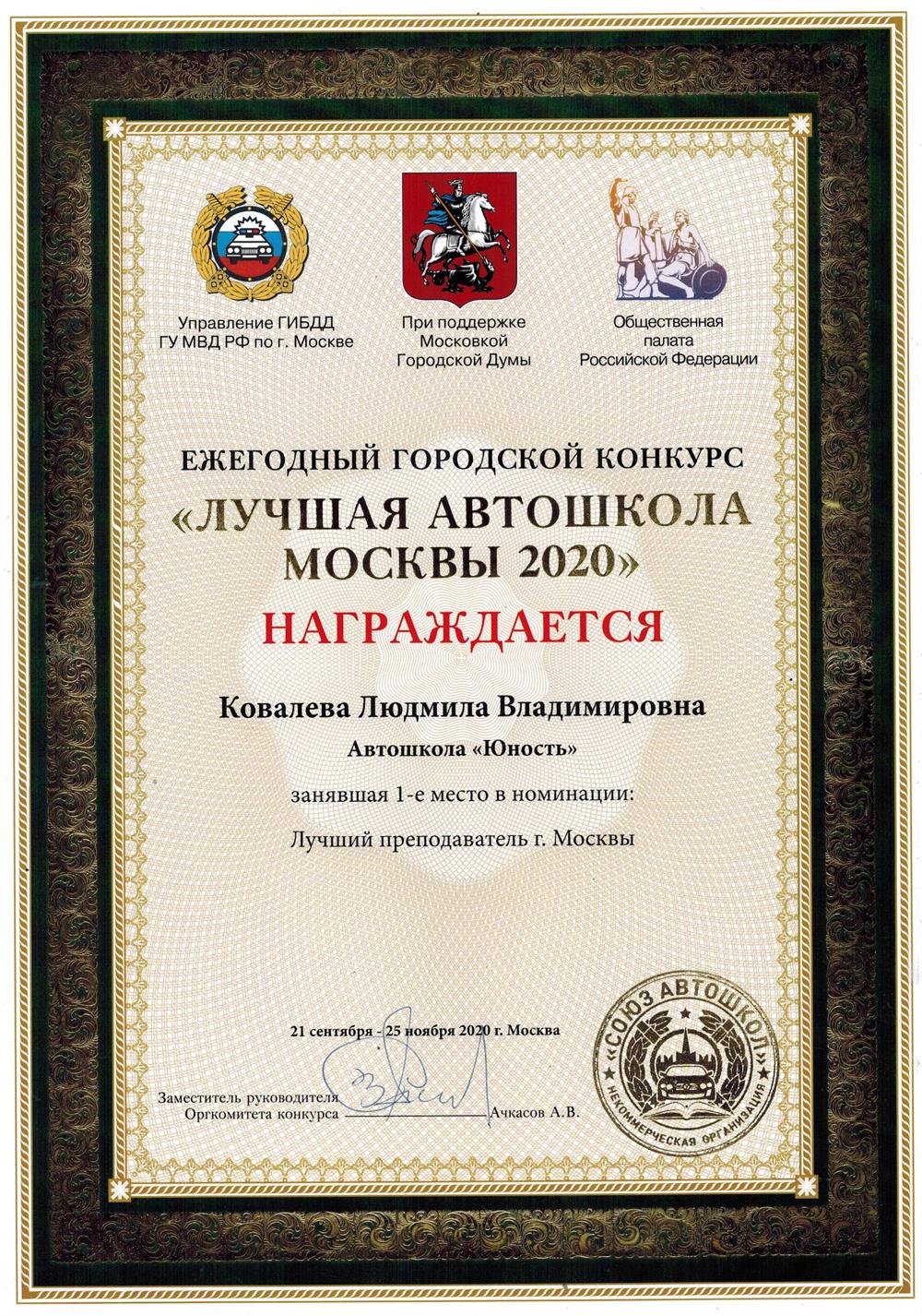 Лучший преподаватель ПДД Москва 2020