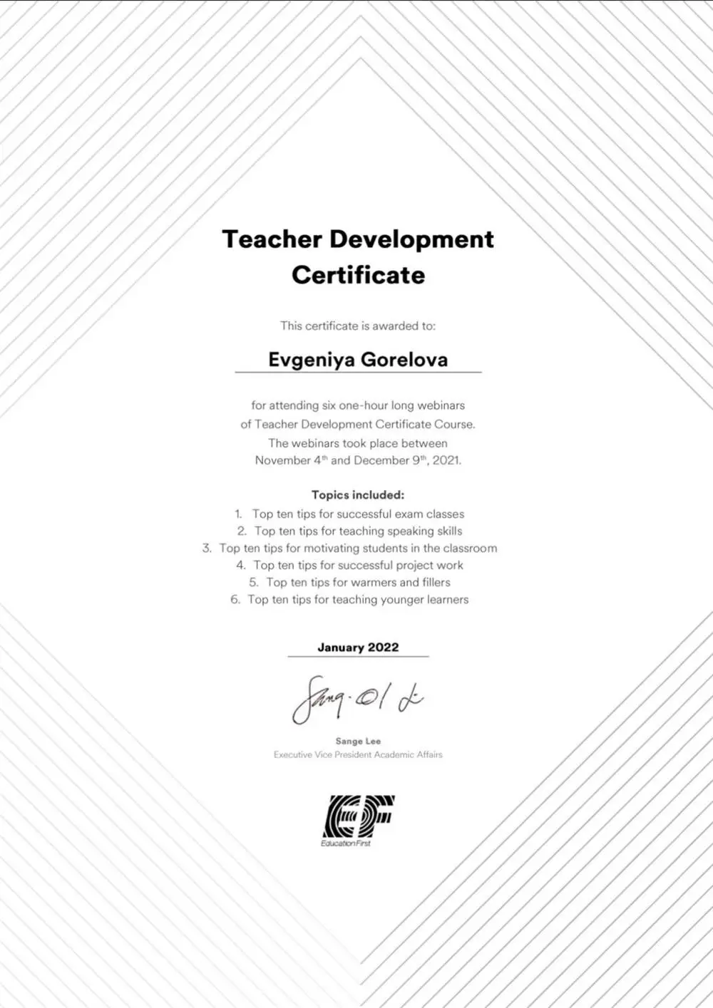 Teacher Development Certificate