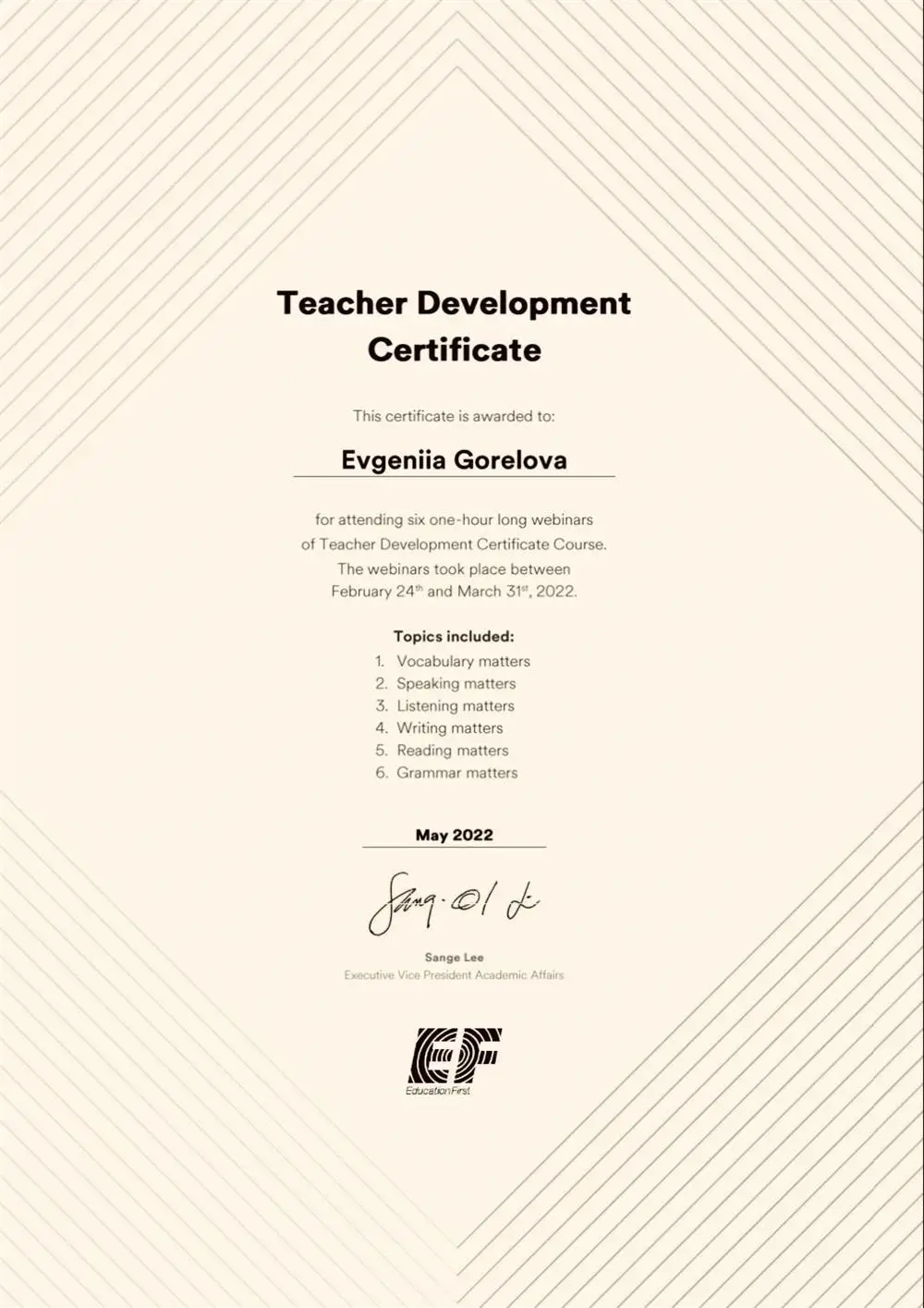 Teacher Development Certificate