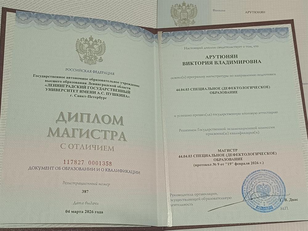 Диплом магистра специальное (дефектологическое) образование 