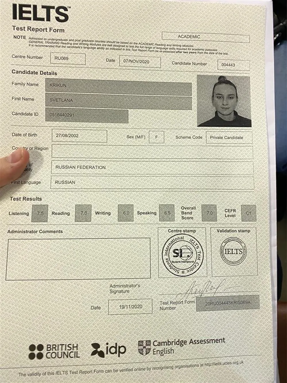 IELTS certificate
