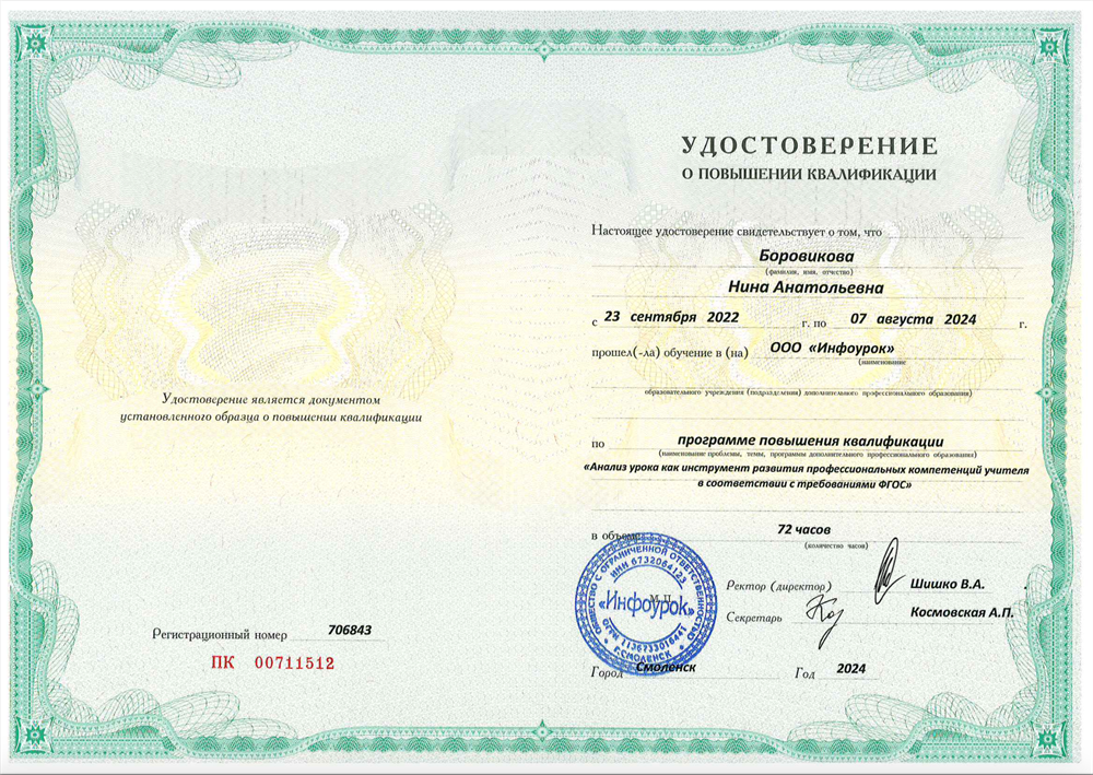 Удостоверение о повышении квалификации