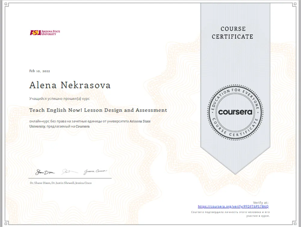 Arizona State University Teach English Now! Lesson Design and Assessment