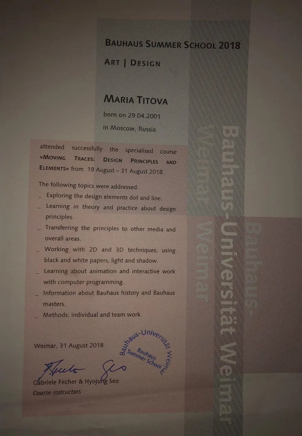 BAUHAUS certificate