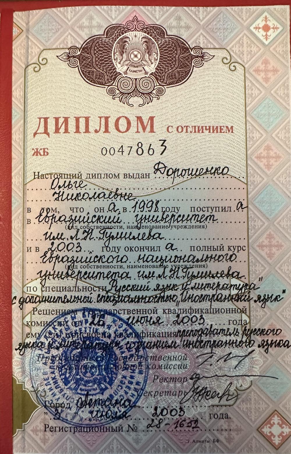 Диплом с отличием о высшем образовании 